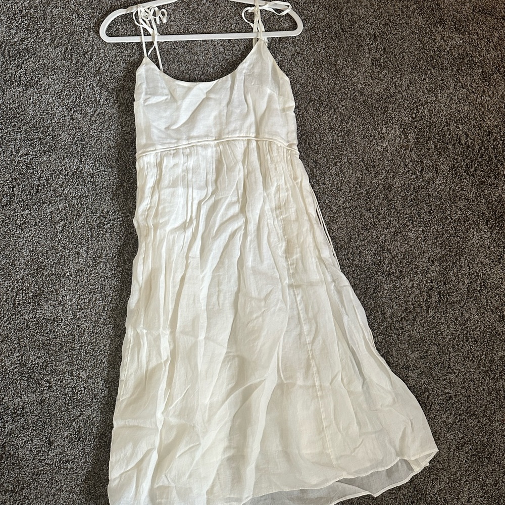 J Crew Off White Linen Tie Shoulder Midi Dress